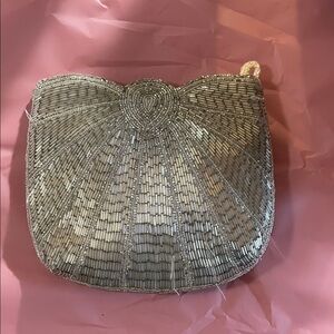 Elegant Silver Beaded Clutch